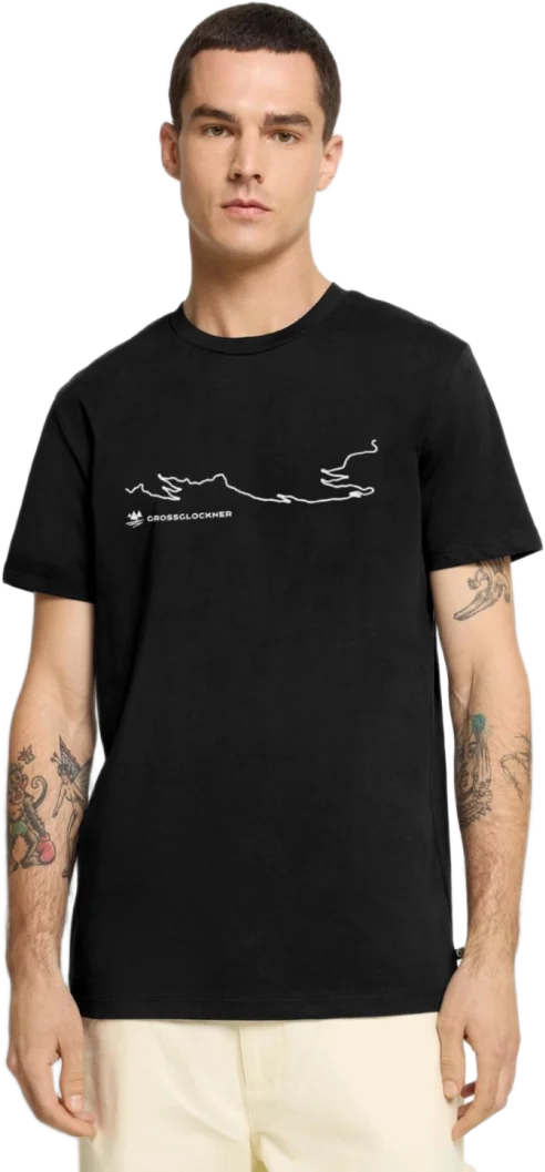 Model im Premium Bio T-Shirt mit dem Motiv Großglockner Straßenverlauf